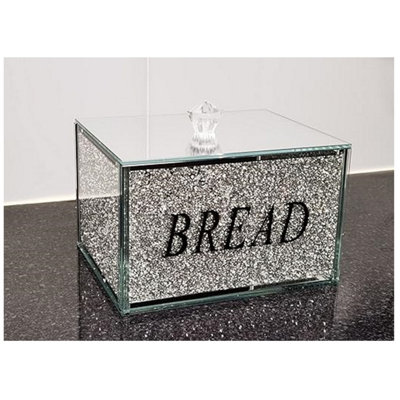 DEENZ Crushed Diamond Crystal Filled Bread Bin In Silver Storage Jar from B&Q