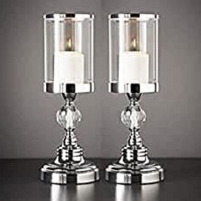 Deenz (Pack Of 2) Crystal Effect Chrome Candle HolderSilver For Home Decoration from B&Q