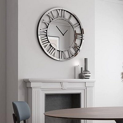 DEENZ Mirrored Wall Clock With Large Roman Numerals from B&Q