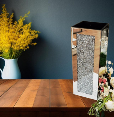 B&Q -  Flower Vase With Floral Design Crystal Crushed Diamond Silver 13X13X35Cm