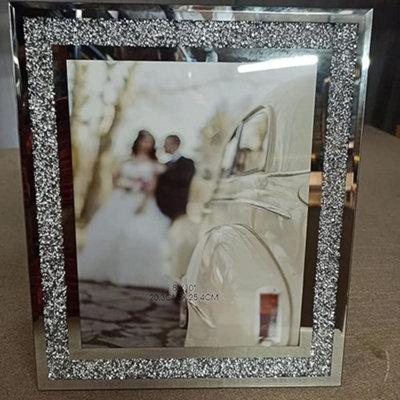 Deenz 2X Crushed Crystals Photo Frame Silver Mirrored Crushed Jewel Crystal Diamante Picture Frame Pack Of 2 (8X10 Inch) from B&Q