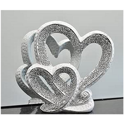 Crushed Diamond Double Heart Round Base Ornament from B&Q