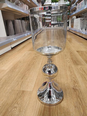 Deenz Silver Table Top Hurricane Candle Holder Lantern Glass Home Decor Wedding Party Patio Centerpiece from B&Q
