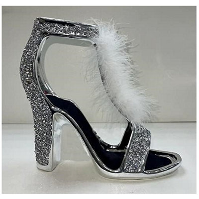Silver Crushed Diamond White Feather Shoe Ornament from B&Q
