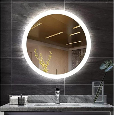 B&Q -  Round Bathroom Led Mirror Lights Illuminated Demister Pad Antifog Touch (60Cm Round Design 1)