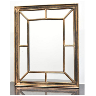 DEENZ Rectangle Antique Window Wall Mirror Stylish Black Gold from B&Q
