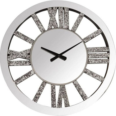 B&Q -  40X40Cm Mirrored Crushed Crystal Wall Clock Loose Diamond Crystal Mirror Wall Silent Clock Chic Finishing Touch