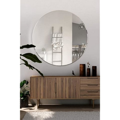 B&Q -  Frameless Glass Round Mirror Hd Wall Mirror For Vanity Bathroom Bedroom Bevelled 80Cm
