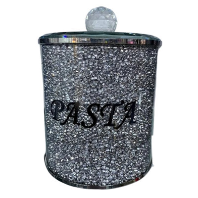DEENZ Sparkly Crushed Diamond Silver Crystal Pasta Jar With Mirror Lid from B&Q