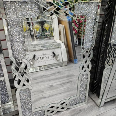 Deenz Filled Celtic Cross Knot Wall Mirror Diamond Crush Crystal Dressing Silver Wall Mirror Rectangle Home Décor (120X80Cm) from B&Q