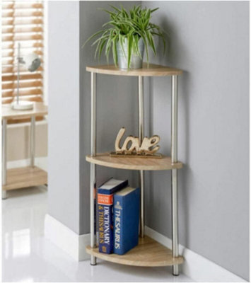 B&Q -  3 Tier Corner Shelf End Table Organizer Unit Oak