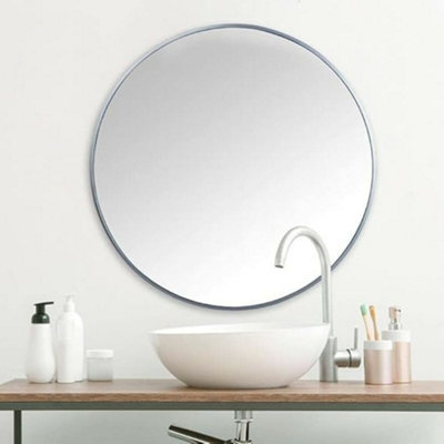 Deenz 40Cm Silver Round Aluminium Frame Wall Mounted Mirror Bathroom Living Room Bedroom Home Décor from B&Q