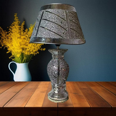 DEENZ Crushed Diamond Silver Led Vase Lamp Glitter Table Lamp Shade Circle Design from B&Q