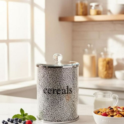 Deenz Xl Cereals Jar Crystal Bin Glass Kitchen Diamond Sparkly Silver Crushed from B&Q