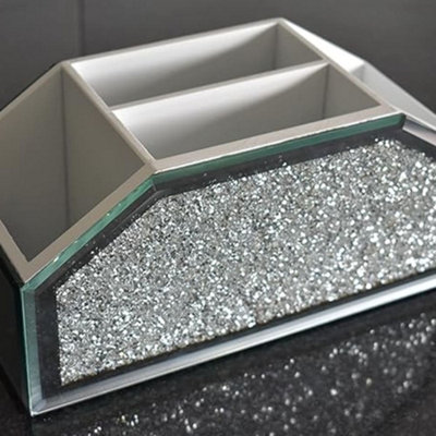 Deenz Crystal Glamour Beauty Box Makeup Brush Holder Organiser Crushed Diamond Jewel Mirror Cup Container Storage Case 26X12X12Cm from B&Q