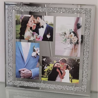 Deenz Wall Hanging Silver Diamante Square Crushed Crystal Photo Frame Multi Aperture Picture For 4X 4X6 Inch Photo (34Cmx34Cm) from B&Q