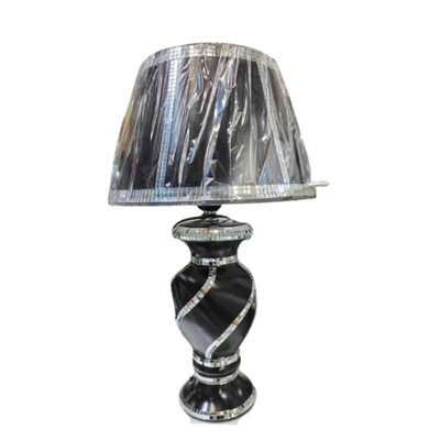 DEENZ Black Silver Glitter Mirrored Table Lamp With Shade Spiral Design from B&Q
