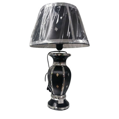 DEENZ Black Silver Mirrored Table Lamp With Shade Straight Line from B&Q