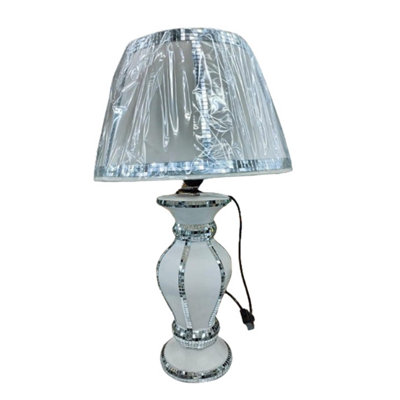 DEENZ White Silver Mirrored Table Lamp With Shade Straight Line from B&Q
