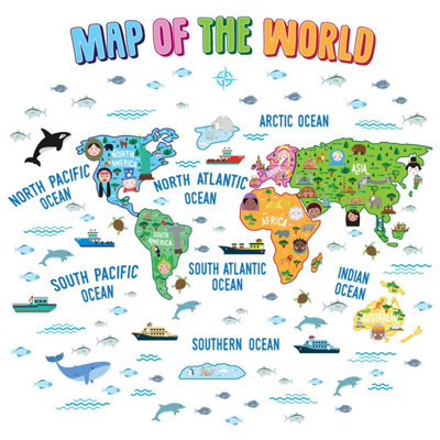 Walplus Map Of The World Kids Sticker Pvc Blue from B&Q