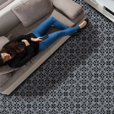 Walplus Dark Cement Seamless Floral Pattern Self-Adhesive KitchenBathroomHome Floor from B&Q