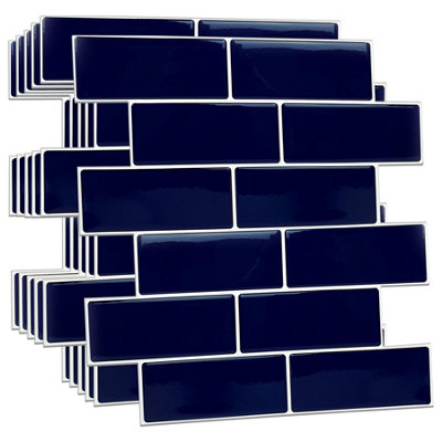 Walplus 6 Pcs 30.5 X 30.5Cm(12") 3D Tile Stickers Peel And Stick Backsplash Splashback Decals Tile Transfer - Deep Glossy Blue