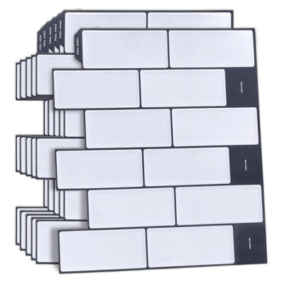 B&Q -  6 Sheets 30.5Cm White Metro Glossy Peel And Stick 3D Tile StickerSelf Adhesive Vinyl Tiles For Bathroom & Kitchen Splashback