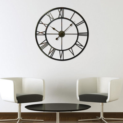 Walplus Roman Numerals Wall Clock For IndoorVintage Look ClockMetal Large Wall Clock Oversized76Cm X 76Cm from B&Q