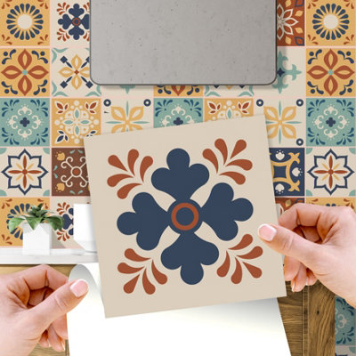 Walplus Jama Brown And Blue Moroccan Peel And Stick Wall Tiles Sticker24Pcs Self Adhesive Stick On Tiles For Kitchen from B&Q