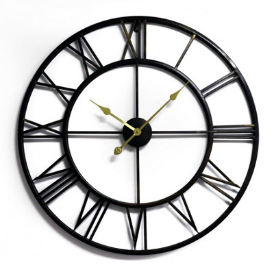 Walplus Roman Numerals Wall Clock For IndoorVintage Look ClockMetal Large Wall ClockRoman No With Gold Hands76Cm from B&Q