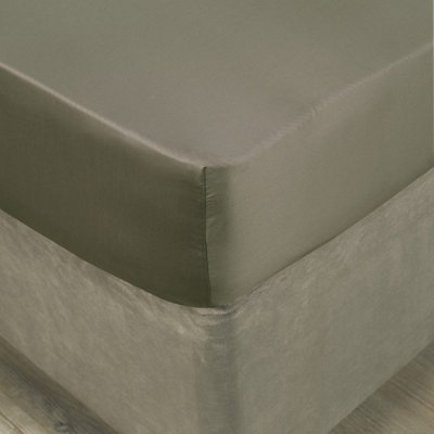 Mediterranean Linens Monaco Stone 100% Egyptian Cotton Double Fitted Sheet Extra Deep 135X190x35cm 400 Thread Count-Stone