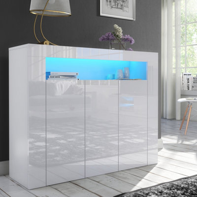 Furneo Matt & High Gloss White 3-Door Sideboard Cabinet Cupboard Unit Clifton 04 Blue Led Lights from B&Q