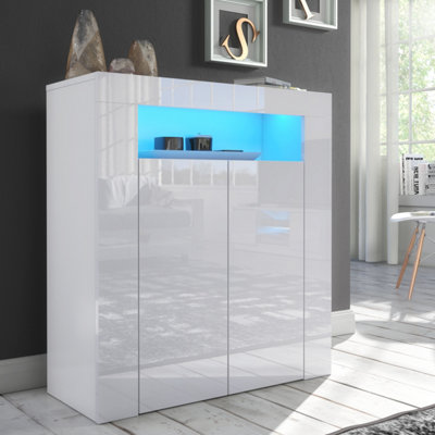 Furneo High Gloss & Matt White 2-Door Sideboard Cabinet Cupboard Unit Clifton 01 Blue Led Lights from B&Q
