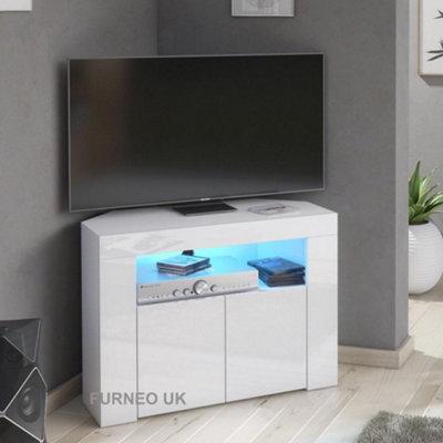 Furneo Corner Tv Stand Unit Cabinet Matt & High Gloss Clifton 07 Blue Led Lights from B&Q