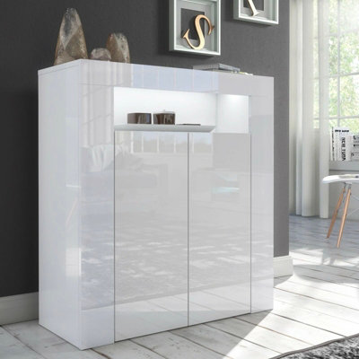 Furneo High Gloss & Matt White 2-Door Sideboard Cabinet Cupboard Unit Clifton 01 White Led Lights from B&Q