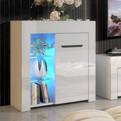 Furneo Matt & High Gloss White Cabinet Cupboard Sideboard Unit Milano 10 Blue Led Light from B&Q