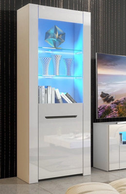 Furneo High Gloss & Matt White Display Cabinet Cupboard Milano 09 Blue Led Lights from B&Q