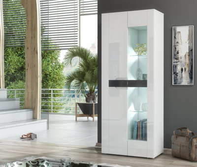 Furneo White 2-Door Display Cabinet Cupboard Matt & High Gloss Milano 08 White Led Lights from B&Q