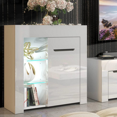 Furneo Matt & High Gloss White Cabinet Cupboard Sideboard Unit Milano 10 White Led Light from B&Q