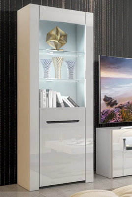 Furneo High Gloss & Matt White Display Cabinet Cupboard Milano 09 White Led Lights from B&Q