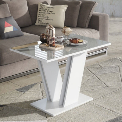 Furneo Glass Coffee Side Table White And Grey Modern Living Room Furniture from B&Q