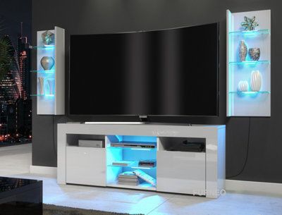 Furneo High Gloss & Matt White Living Room Set Tv Stand Display Cabinets Blue Led Lights Clifpuz 09 from B&Q