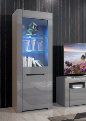 Furneo High Gloss & Matt Grey Display Cabinet Cupboard Milano 09G Blue Led Lights from B&Q