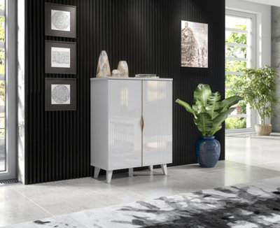 Furneo White 2-Door High Gloss & Matt Sideboard Cabinet Cupboard Unit Azzurro 14 Brushed Gold Handles from B&Q