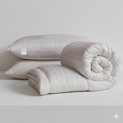 Mhg Living Hypoallergenic Tog Winter Duvet & Pillow Set - Extra Warm Striped Microfibre Bedding - King Size 16.5 B&Q