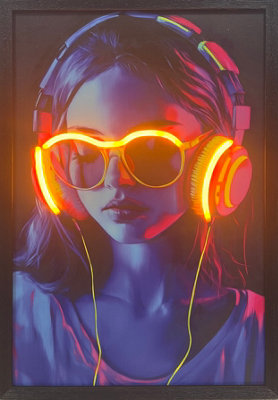 B&Q -  Headphones Girl Neon Led Wall Art 40 X 60