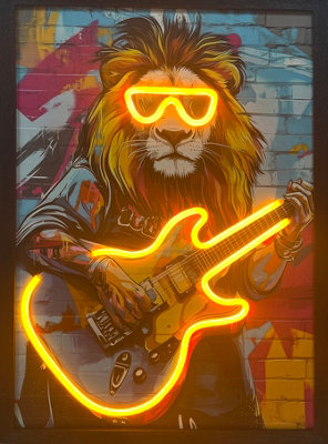 B&Q -  Rock Star Lion With A Guitar Neon Led Wall Art 40 X 60 Cm