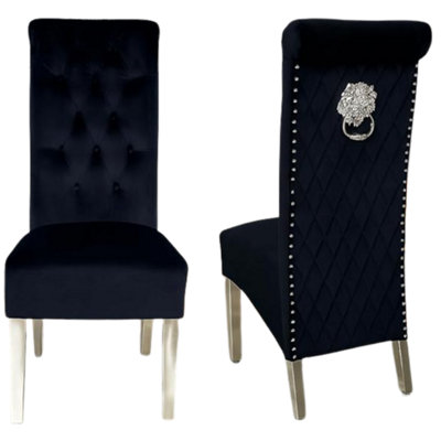 B&Q -  Pair Of 2 Sofia Black Dining Chairs With Silver Legs And Lion Knocker