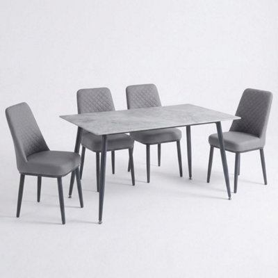 Home Luxe Interiors Oxford Grey Ceramic Dining Table And 4 Grey Upholstered Chairs Set from B&Q