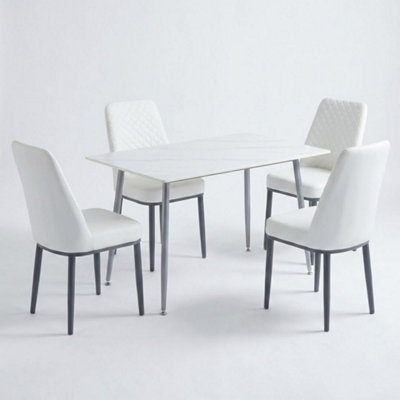 Home Luxe Interiors Oxford White Ceramic Dining Table And 4 White Upholstered Chairs Set from B&Q